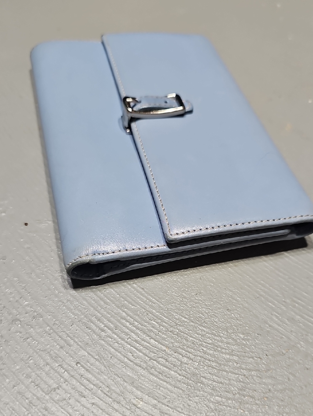 Coach Bags Vintage Blue Leather Trifold Wallet Zip Coin Change Monogram Lining - Picture 3 of 13